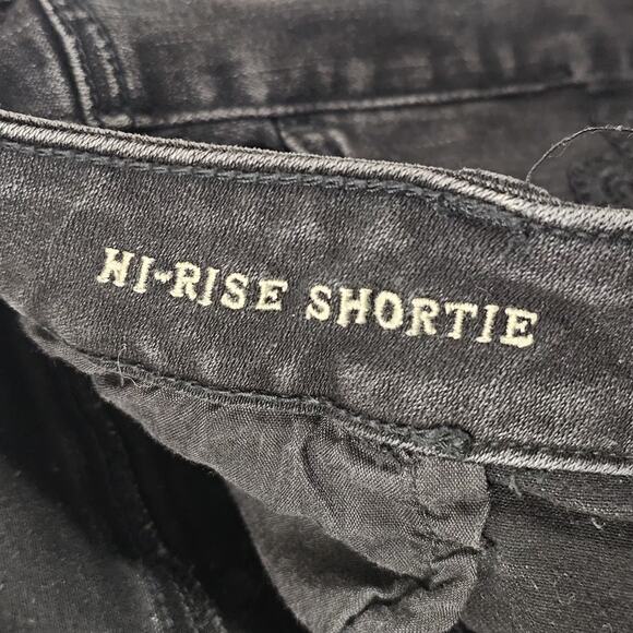American Eagle Hi-Rise Shortie Denim Lace Front Shorts Black Size 14 Stretch - Picture 4 of 7